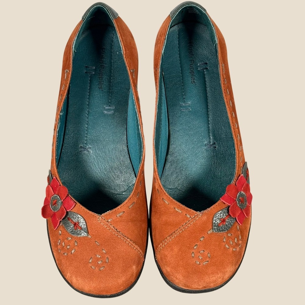 Hush Puppies Wonderful Henna Nubuck Floral Flat 8.5 W EU 39/40 UK 6.5 New Box